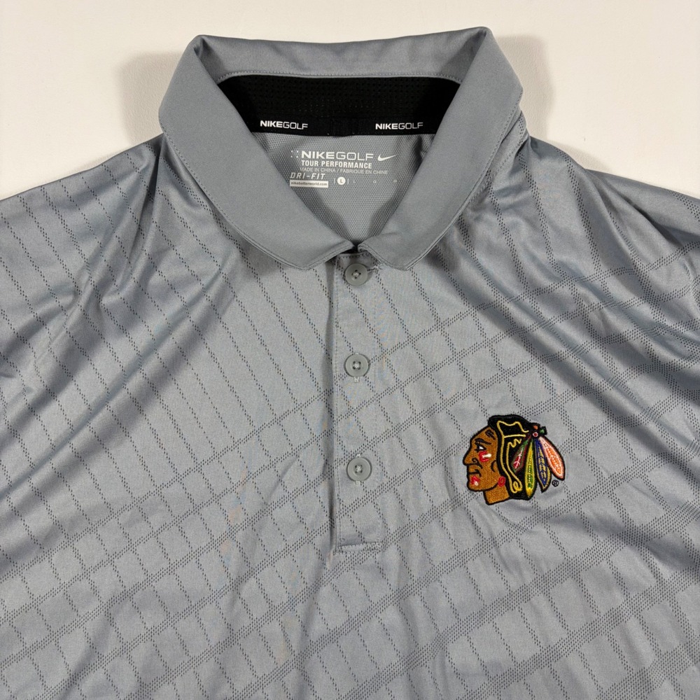 Nike Chicago Blackhawks Golf Polo Mens Large Dri-FIT Performance Gray NHL